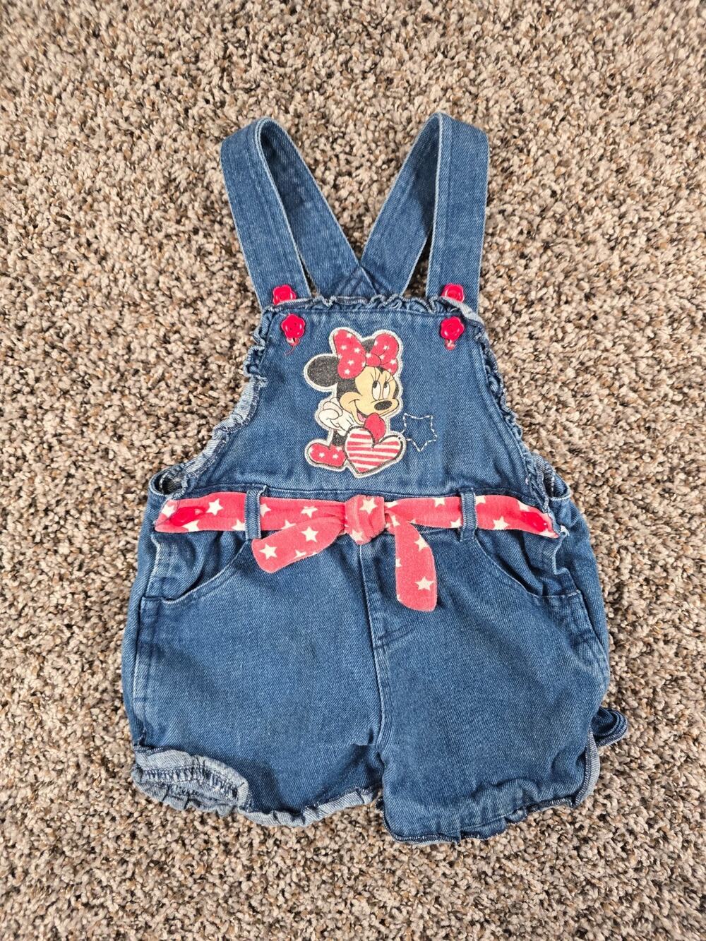 Vtg Disney Toddler Girls Sz 4T Bubble Romper Minnie Mouse Embroidered Denim